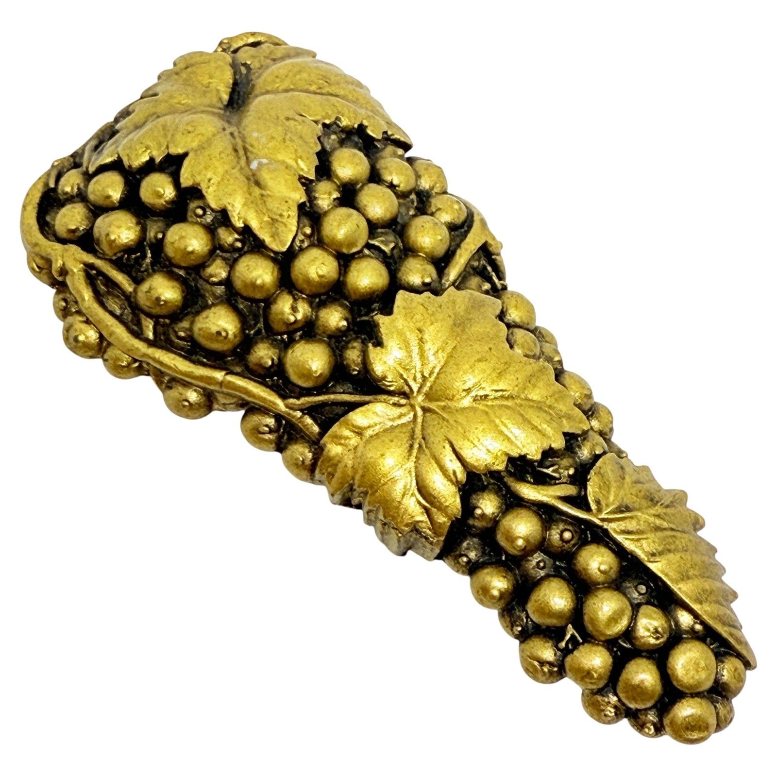 Vintage Gold Tone Large Grapes Leafs Resin Fur Clip